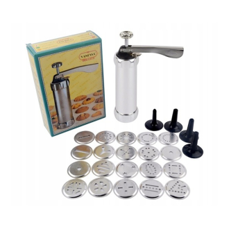 Cookie Press with Nozzles & Decorating Plates 20 Different Types of Jalies Murukku Maker/Bhujiya Maker/Cookies/Namkeen/Noodles/Chakali Maker/Sev Maker/Farsan Maker/Gathiya Maker