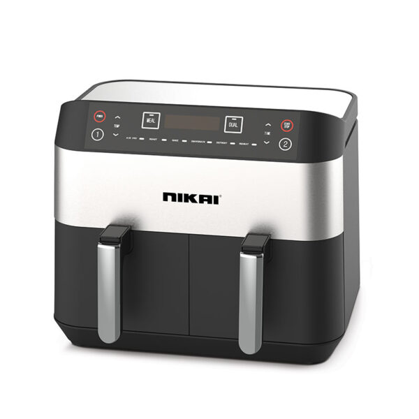Nikai Air Fryer 8L Dual-Basket Multifunctional Low Oil Fryer 2460W with Independent Temp Settings Cool Touch Body and Digital Control Panel for Effortless Cooking NAF282DX