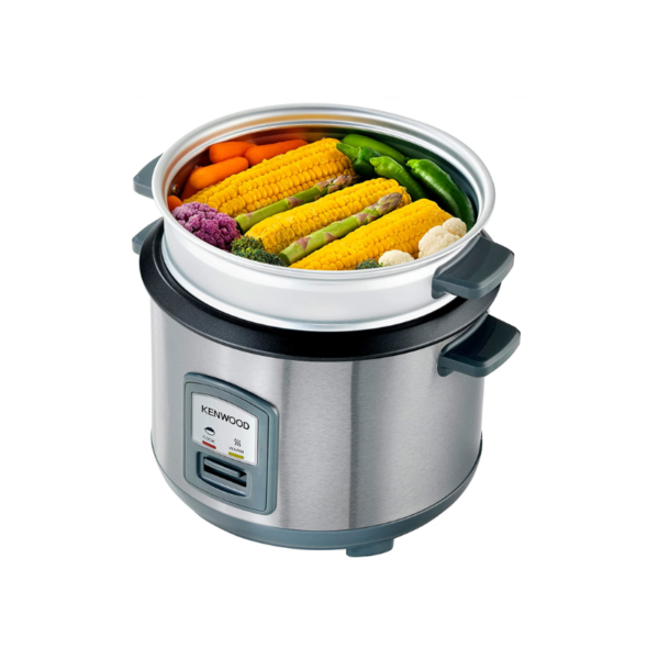 Kenwood 2-in-1 Rice Cooker 2.8L 16-Cups Rice with Food Steamer Basket Non-Stick Cooking Pot Temepered Glass Lid Warm/Cook Lights Spatula Holder Detachable Cord RCM71.000SS