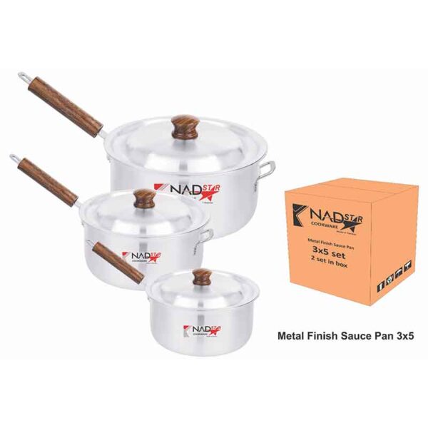 Nadstar Saucepan 3Pcs Set With Lid Smooth Wooden Handle 23-28 3X5