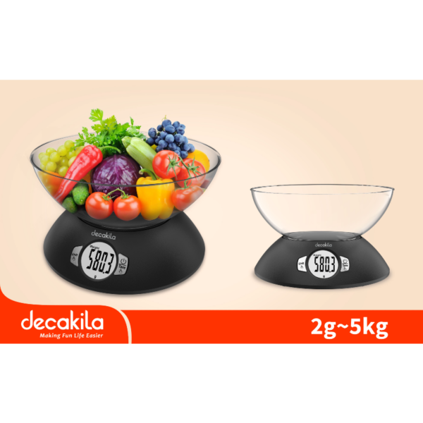 Decakila Kitchen Scale Bowl 2-5000G Digital Multifunction Food Scale Touch Button Ultra Slim with Large LCD Display KMTT012B