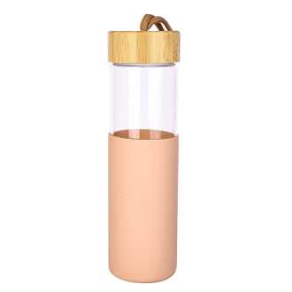 Glass Bottle 650ML Water Bottle Reusable Bottle with Bamboo Lid & Cover 9113-650
