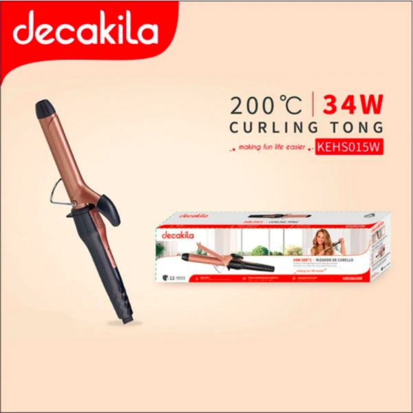 Decakila Curling Iron Tong 34W Ceramic 200℃ Ceramic Coating Plates Top temperature 200℃ On-off Switch KEHS015W