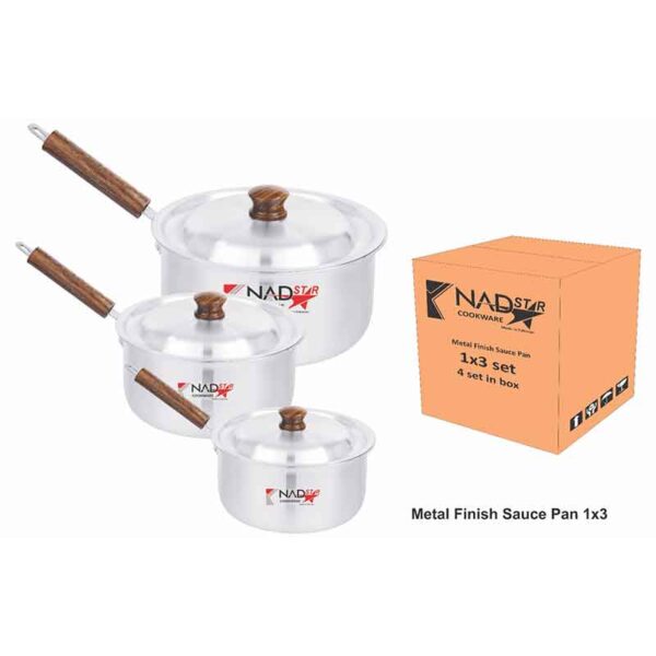Nadstar Saucepan 3Pcs Set With Lid Smooth Wooden Handle 18-23 1X3