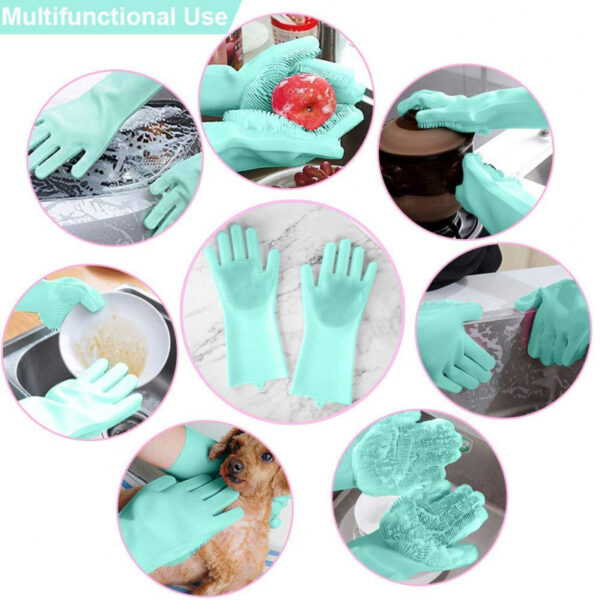 Silicone Hand Gloves Reusable Heat Resistant for Kitchen Bathroom Dishwashing Pet Grooming Car Washing 1 Pair
