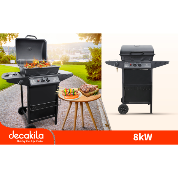 Decakila Barbeque Gas Grill 5.5kW Height 86CM Piezoelectric Ignition With Thermometer KMGS005B
