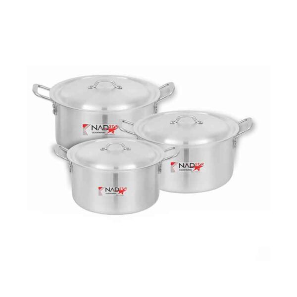 Nadstar Cookware Set 3Pcs Set With Lid &Amp; Handle Metal Finish Sufuria 2.5L 4L 5L 1X3