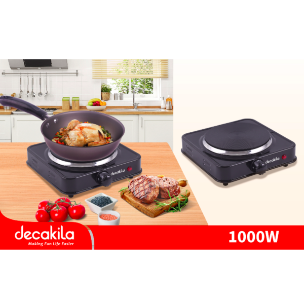 Decakila Hot Plate Single 1000W One Burner Heavy Duty Cast Iron Heating Surface 5 Heat Settings Electric Stove Auto Thermostat Control KECC004B