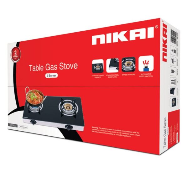 Nikai Gas Cooker Glass Top 2 Burner Auto Inginination  Blue Flame with High Efficiency NG5092G