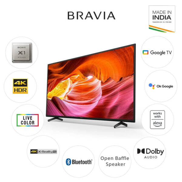 Sony Bravia 55" LED 4K Ultra HD Smart Google TV with Alexa Compatibility,  X1 4K Processor, 4K X Reality Pro, Motion Flow XR200 Engine, Bluetooth Connectivity Black KD-55X75K