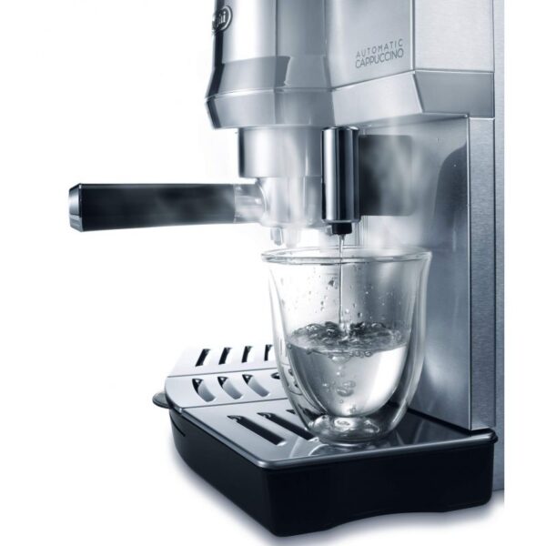 De'Longhi Expresso Maker Pump Driven & Cappuccino Machine 1450W (Metallic) Latte Macchiato Hot Milk Removable Drip Tray EC850.M