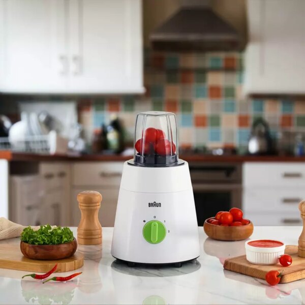Braun Blender 1.5L 500w Mill & Chopper PowerBlend Triangular Plastic  Jug, 2 Speed, Ice Crushing Function, Stainless Steel Blades JB0123WH