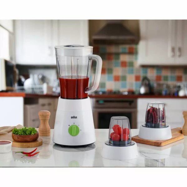 Braun Blender 1.5L 500w Mill & Chopper PowerBlend Triangular Plastic  Jug, 2 Speed, Ice Crushing Function, Stainless Steel Blades JB0123WH