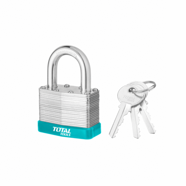 Total Laminated Padlock 50Mm With 3 Iron Keys, Solid Brass Cylinder With Bolts Tlpk36501