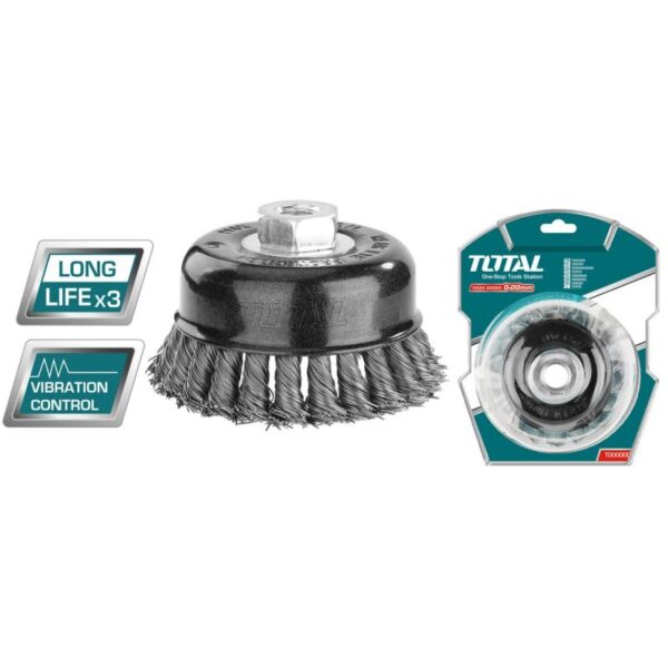 Total Wire Cup Brush With Nut 75Mm Twisted Hard Silver Tac32035