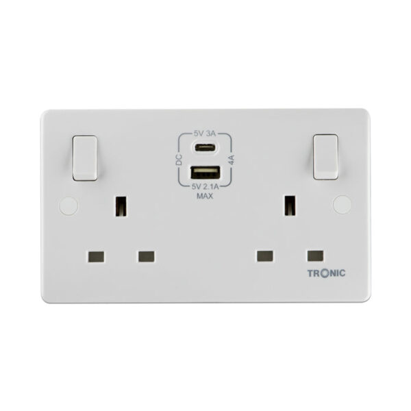 Tronic Twin Switch Socket With Usb + Type C