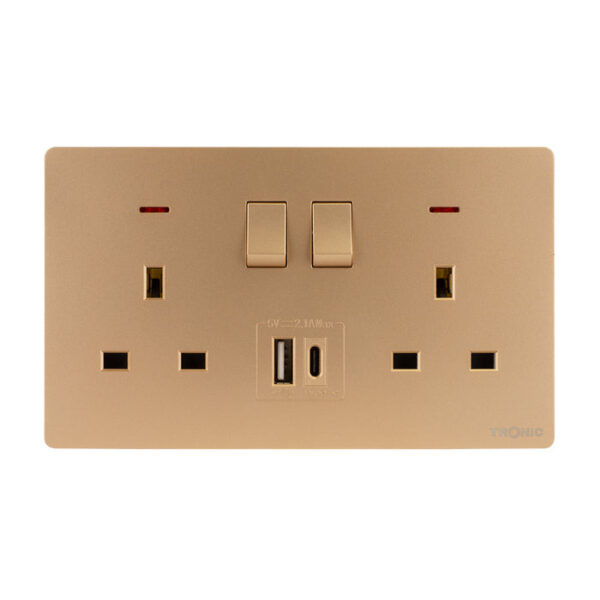 Tronic Twin Switch Socket With Usb + Type C