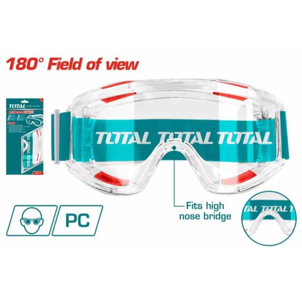 Total Safety Goggles Clear With Unique Air Hole Design, 180° View Tsp309