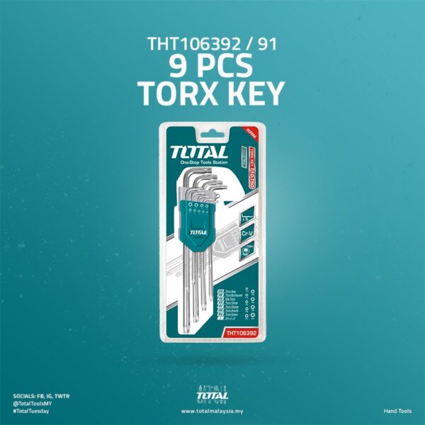 Total Torx Allen Key 9pcs T10-T50 THT106392