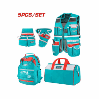 Total 5pcs Tools Bag Set with Tool Backpack, Bag, Pouch, Vest & Drill Holster TOS23090