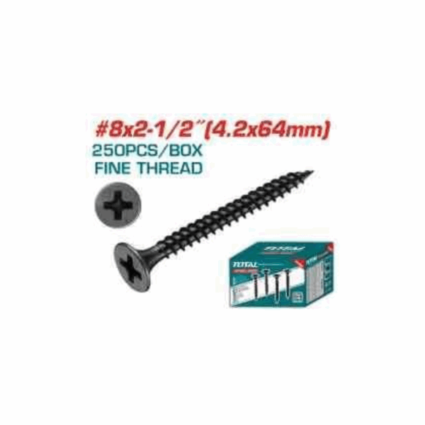 Total Drywall Screw #8X2-1/2&Quot;(4.2X64Mm) Fine Thread For Gypsum Phillips Drive, Carbon Steel, Phosphatized Black 250Pcs Box Thwds82122