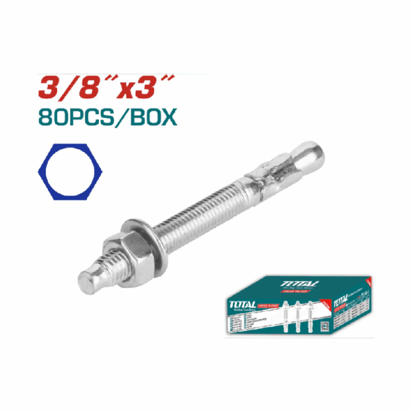 Total Galvanized Wedge Anchor 3/8&Quot;X3&Quot; Carbon Steel, Zinc Plated Finish Thwwa3831 (Pack Of 80Pcs)