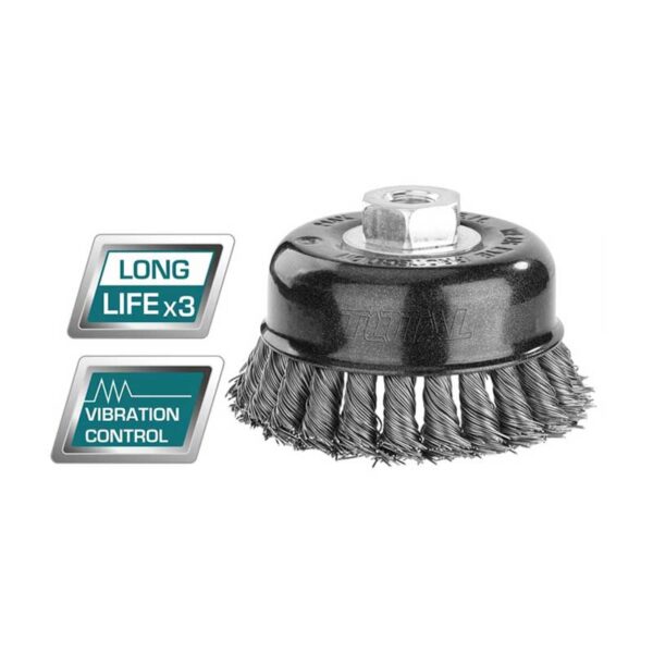 Total Wire Cup Brush With Nut 100Mm Twisted Hard Silver Tac32045