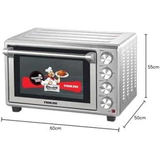 Nikai Oven Electric 52L With Rosting Function 4 Knobs Control 1800W NT5201RCAX1 120 Mins Timer Stainless Steel Heating Elements Inner Light Convection Fan Double Glass Panel