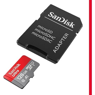 SanDisk MicroSD Card 128GB Ultra microSDXC UHS-I Memory Card with Adapter - Supports Speeds Up to 140MB/s.