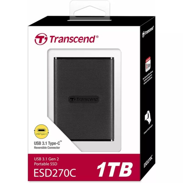Transcend 1Tb Portable External Ssd - One-Touch Backup, One-Time Password Protection, Includes Type-A And Type-C Cables, Ts1Tesd270C.