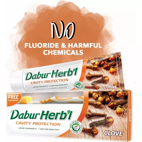 Dabur Herbal Cavity Protection Clove Toothpaste, Enriched With Clove, Natural Toothpaste For Cavity Free Strong Teeth Without Brush 150G 6Pcs Dhtpc