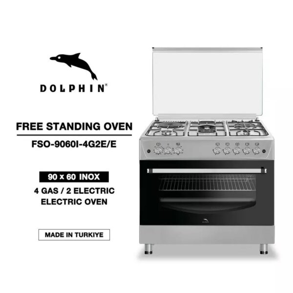 Dolphin Free Standing Cooking Range 90X60, 4 Gas Burners, 2 Electric Burner &Amp; Electric Oven, Inox Fs09060I-4G2E/E