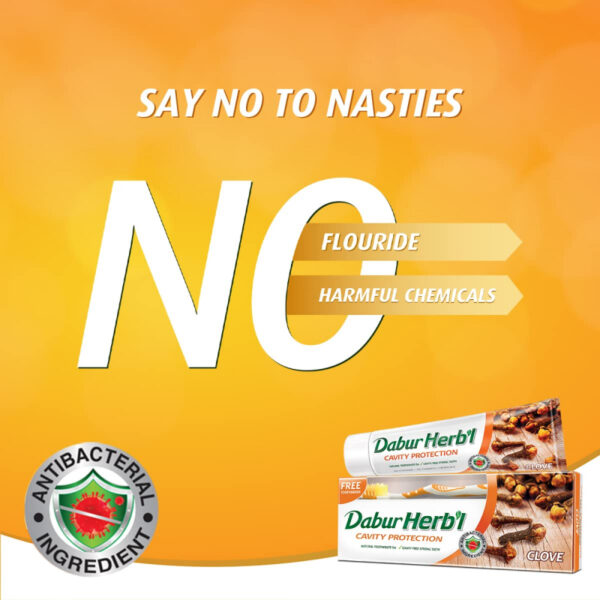 Dabur Herbal Toothpaste 150G With Brush Clove Natural Toothpaste For Cavity Protection‎, No Added Chemicals (Pack Of 6)