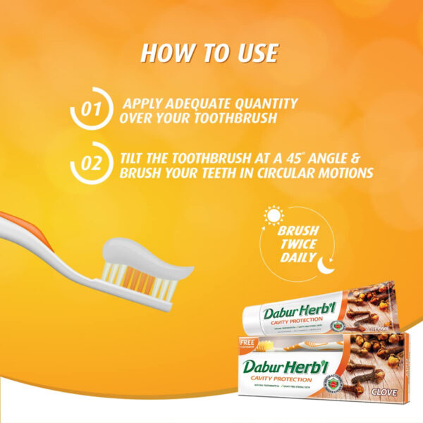 Dabur Herbal Toothpaste 150G With Brush Clove Natural Toothpaste For Cavity Protection‎, No Added Chemicals (Pack Of 6)