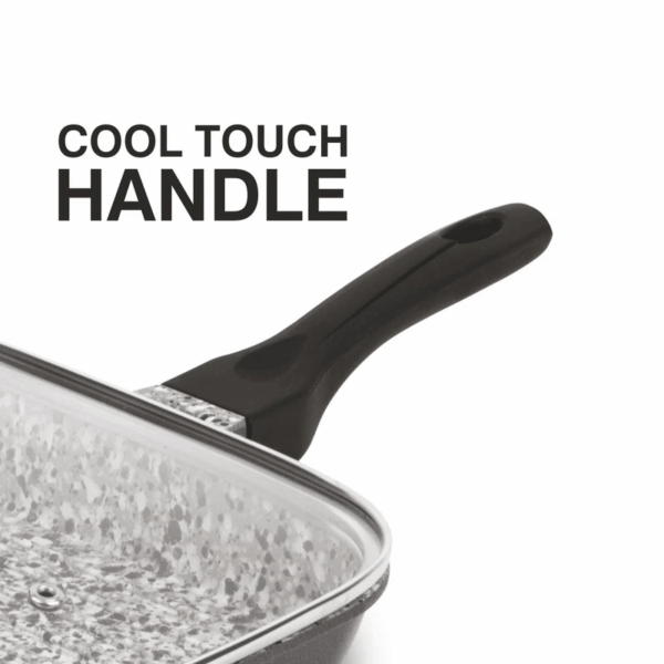 Orange Grill Pan Stone Finish 24Cm Non-Stick With Glass Lid, 5 Layer Coating Onsc397