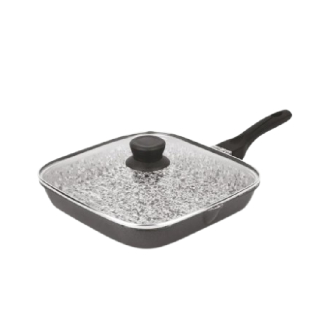 Orange Grill Pan Stone Finish 24cm Non-Stick with Glass Lid, 5 Layer Coating ONSC397