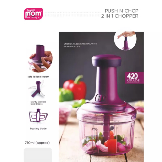 Supermom Push N Chop Chopper 750ml 2 in 1 Stainless Steel Blades 572259