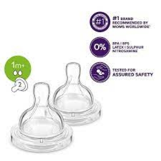 Philips Avent Teat Natural Slow Flow 2 Holes 1m+ 2's 042/27