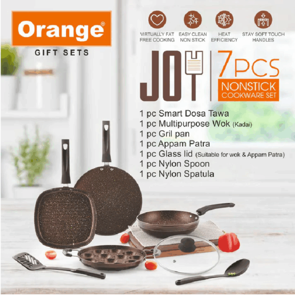 Orange 7 Piece Non-Stick Joy Gift Set, Granite Finish Onsc261