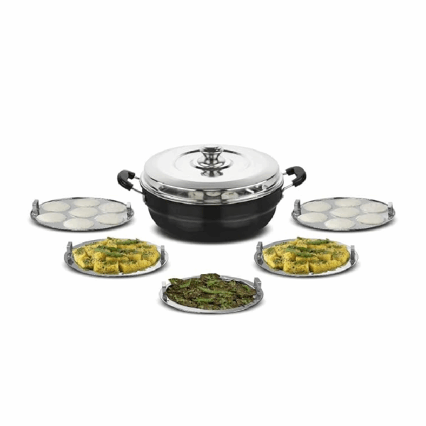 Orange All In One Multi Kadai With Idli, Dhokla &Amp; Patra Steamer Plates Ohac128