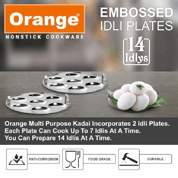 Orange All In One Multi Kadai With Idli, Dhokla &Amp; Patra Steamer Plates Ohac128