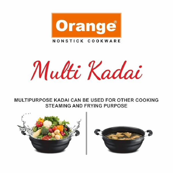 Orange All In One Multi Kadai With Idli, Dhokla &Amp; Patra Steamer Plates Ohac128