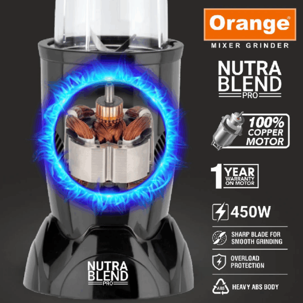 Orange Bullet Grinder 450W With 2 Jars, Nutra Blend Pro