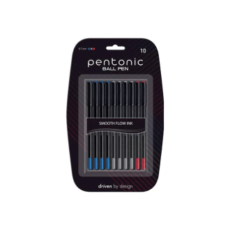 Pentonic Ballpen Smart and Elegant Pentonic, Super Long Lasting Ink, Nickel Silver Tip, Smooth and Smart Grip for Supreme Comfort Blue, Black and Red 10pcs