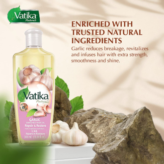 Dabur Vatika Naturals Enriched Hair Oil, Natural Moisturizing, Strengthening & Hair Oil Serum for Healthy Scalp, Nourishing Hair Oil for Soft, Manageable, Smooth & Silky Hair From Root to Tip (Garlic) 200ml (Pack of 6)