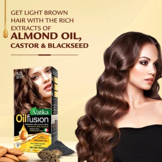 Vatika Oil Fusion Color Kit Nourishing Almond Oil, 100% Grey Coverage, Rich Colour Light Brown 5.0 - Set of 3 Pcs