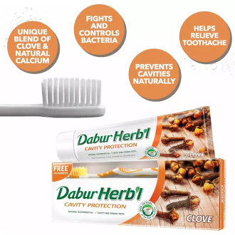 Dabur Herbal Cavity Protection Clove Toothpaste, Enriched with Clove, Natural Toothpaste For Cavity Free Strong Teeth without Brush 150g 6pcs DHTPC