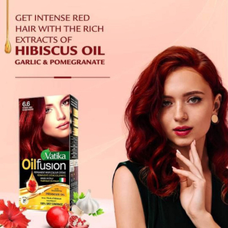 Vatika Oil Fusion Color Kit With Nourishing Hibiscus Oil, Hair Dye With Hibiscus, Pomegranat Garlic, 100% Grey Coverage, Intense Red 6.6 - Set of 3 Pcs