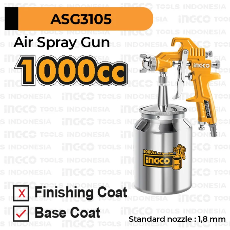 Ingco Air Spray Gun 1000Cc With With Europe, Usa, Nitto &Amp; Italy Type Connector Asg3105 3 Ingco Air Spray Gun 1000Cc With With Europe, Usa, Nitto &Amp; Italy Type Connector Asg3105