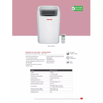 Nikai Air Conditioner Portable 12000Btu NPAC12512A4 Rottery Compressor 1 T/Cool Only Air Inlet Filter